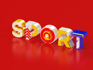 Sport word text logo on a red glass background