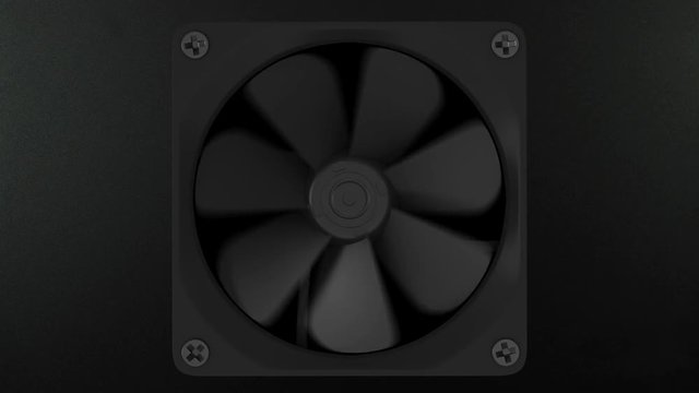 Black computer fan animation cycle. Loop ready animation of black pc fan with mask included.