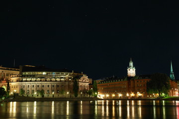 Fototapeta na wymiar Stockholm by night, reflection. Sweden.