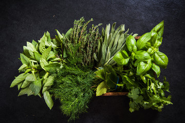 Fresh herbs in wooden rustic box © marcin jucha