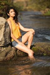 Natural Lifestyle Fashion Model in Handmade Top in Nature