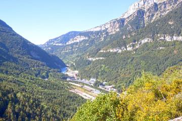 Fototapeta na wymiar view of Canfranc station and the valley in Pyrenees, Spain