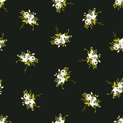 Seamless floral pattern with little white roses