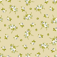Seamless floral pattern with little white roses