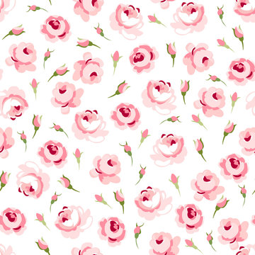 Seamless floral pattern with big and little pink roses