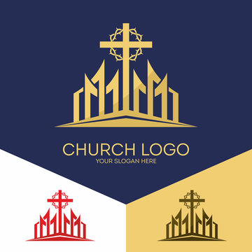 Church logo. Christian symbols. The cross of Jesus and the Crown of Thorns.