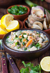 Seafood shellfish ceviche mariscal, typical dish Peru Latin America