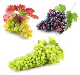 collection of green and purple grapes isolated on the white back