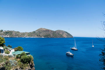 Boats on the Blue Sea, Lipari, Messina, Sicily, italy

