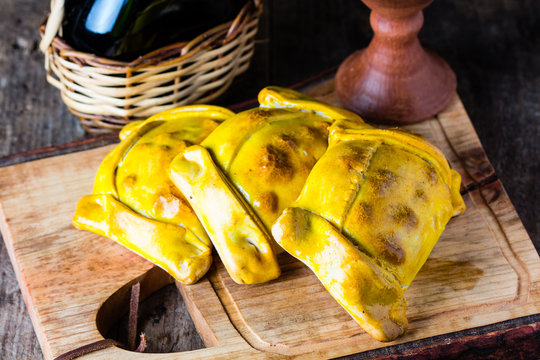 Latin American food. Chilean empanadas with meat and onion