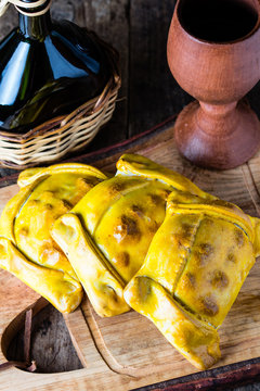 Latin American food. Chilean empanadas with meat and onion
