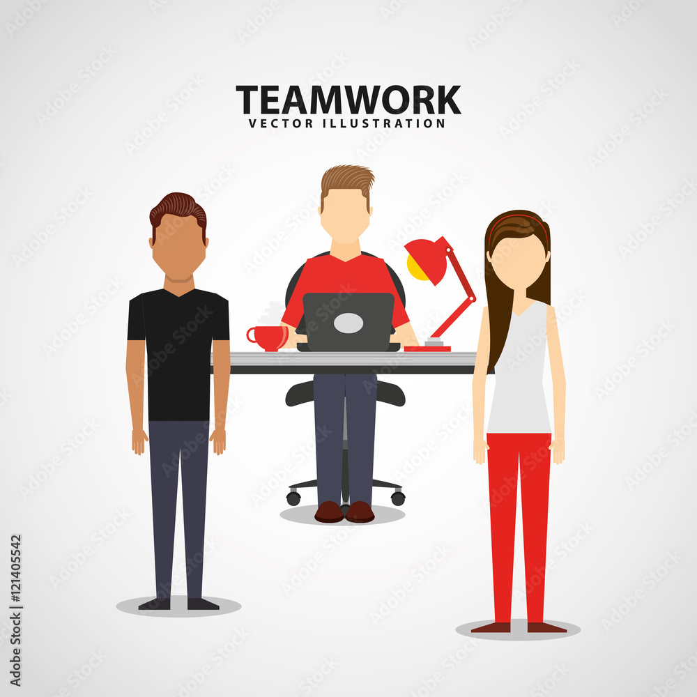 Sticker teamwork office computer icon vector illustration design