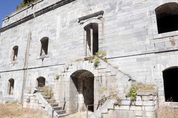 Entrance of front part of "Coll de ladrones" fort in Canfranc, Spain