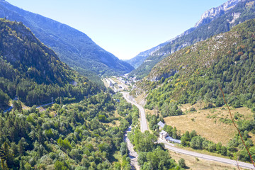 Fototapeta na wymiar Canfranc station and the road to France in Spain