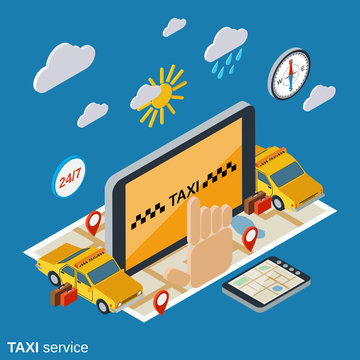 Taxi service flat isometric vector concept