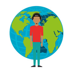 man avatar with planet earth icon vector illustration design