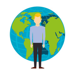 man avatar with planet earth icon vector illustration design