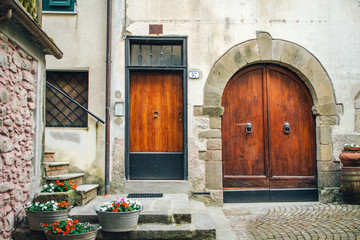 Bold Red Doors in Small Italian Town