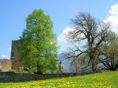 castle ruins in the Swiss Alps