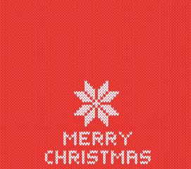 Red knitted Christmas background with white snowflake. Vector illustration EPS 10
