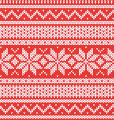 Winter holiday seamless knitted pattern. Red and white colors vector illustartion EPS 10