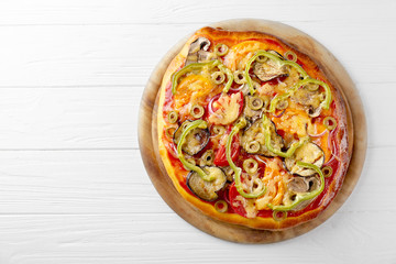 Tasty homemade pizza on table
