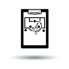 Soccer coach tablet with scheme of game icon