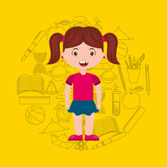 girl character student with supplies school vector illustration design