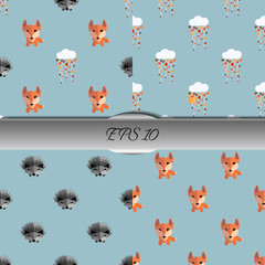 Set of autumn seamless patterns with animals