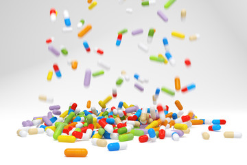 Falling colorful pills - 3D illustration