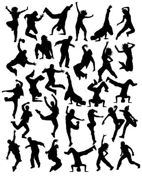 Modern Dancing, Hip Hop and Dance People Silhouettes, art vector design