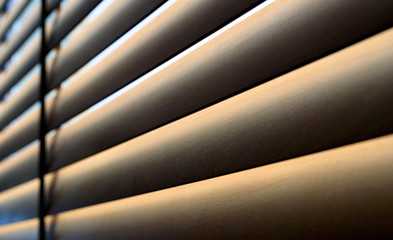 Modern Wooden Blinds with Shadow in Sunlight