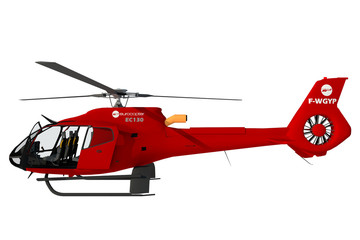 Helicóptero civil 3D aislado rojo