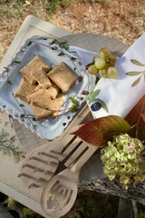 Picnic in Autumn nature, with food 