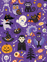 Materiał do szycia Ładny wzór Halloween z postaciami z kreskówek