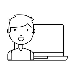 boy character student with school supplies vector illustration design