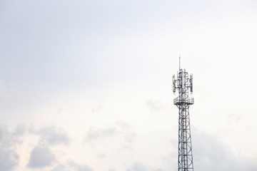 Fototapeta na wymiar communication antennas, radio telephone mobile phone antennas on sky background