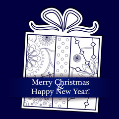 Merry Christmas card on paper with gift
