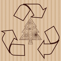 Recycling symbol with tree on cardboard