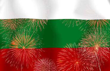Fototapeta na wymiar Fireworks on the BULGARIA flag copy space in the middle.Concept