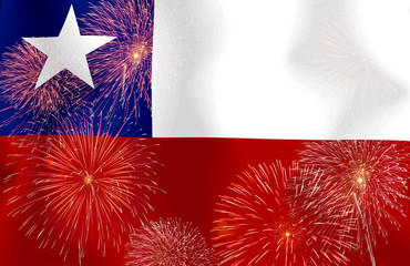Fireworks on the  Chile flag copy space in the middle.Concept Ce