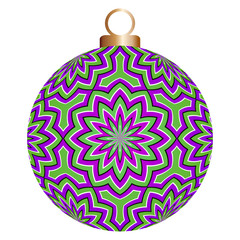 Colorful stars on a green christmas ball (motion illusion)