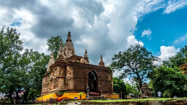 4K,Time lapse, Pagoda at Ched Yod temple the most famous landmark of Chiang mai province, Thailand.