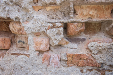 cracked concrete and Old brick wall (background)