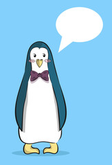 illustration of a penguin character with a window for dialogue