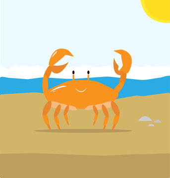 Vector Orange Crab On The Beach Illustration