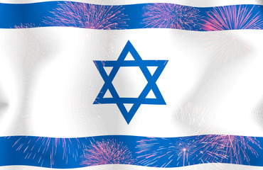 Fireworks on the  Israe flag copy space in the middle.Concept Ce