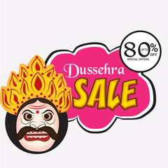 Creative Offer banner or poster of dussehra with Ravana head.