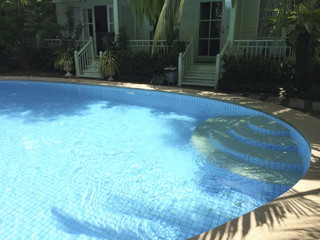 Pool with clear blue water on sunny day