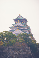 Osaka castle in Osaka Japan ( Filtered image processed vintage e